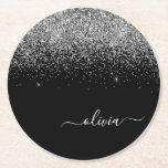 Dessous-de-verre Rond En Papier Script Monogram Girly Name<br><div class="desc">Parties scintillant à étincelles noir et argent Script Monogramme Nom Dessous de verre papier. Cela fait le cadeau parfait de remise de diplômes,  anniversaire,  mariage,  douche nuptiale,  anniversaire,  baby shower ou bachelorette pour quelqu'un qui aime le luxe glam et les styles chic.</div>