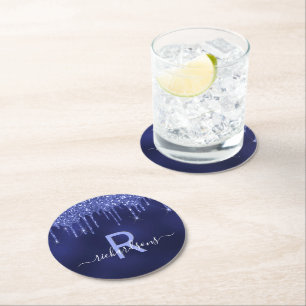 Dessous-de-verre Rond En Papier Script monogramme de gouttes de parties scintillan