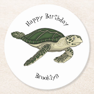 Dessous-de-verre Rond En Papier Sea turtle cartoon