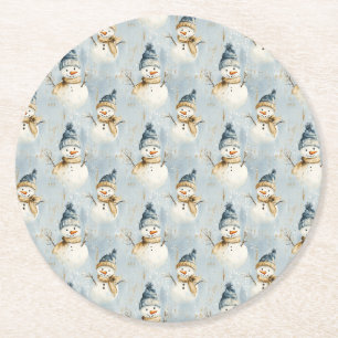 Dessous-de-verre Rond En Papier Sérénade de bonhomme de neige