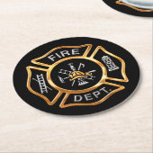 Dessous-de-verre Rond En Papier Service des incendies Insigne d'or des pompiers (Incliné)