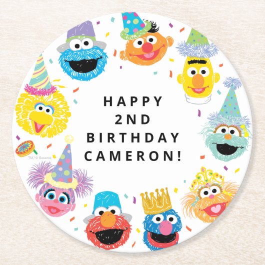 Dessous-de-verre Rond En Papier Sesame Street Pals Confetti Anniversaire (Devant)
