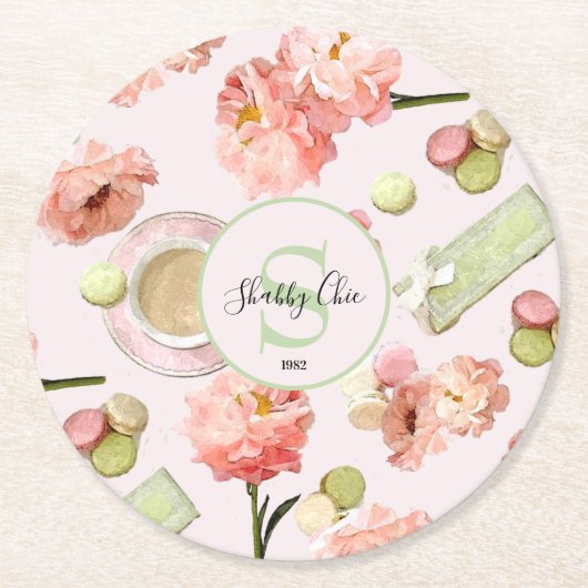 Dessous-de-verre Rond En Papier Set de Trendy Shabby Chic (Devant)