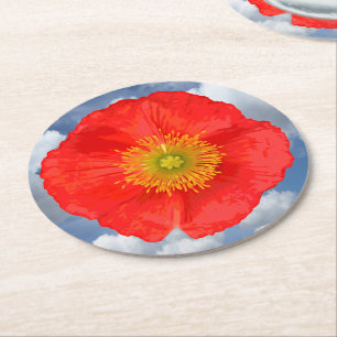 Dessous-de-verre Rond En Papier Seule une fleur de pavot + votre texte et vos idée