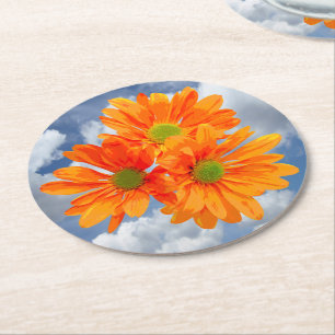 Dessous-de-verre Rond En Papier Seulement 3 Gerbera Daisy Blossoms + votre texte e