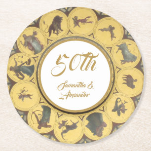 Dessous-de-verre Rond En Papier Signe zodiaque anniversaire d'or