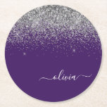 Dessous-de-verre Rond En Papier Silver Purple Parties scintillant Girl Monogramme<br><div class="desc">Parties scintillant à étincelles violet et argent Script Monogramme Nom Dessous de verre papier. Cela fait le cadeau parfait de remise de diplômes,  anniversaire,  mariage,  douche nuptiale,  anniversaire,  baby shower ou bachelorette pour quelqu'un qui aime le luxe glam et les styles chic.</div>
