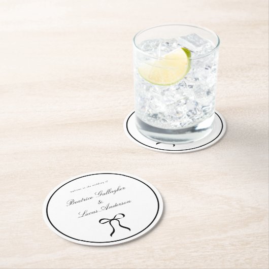 Dessous-de-verre Rond En Papier Simple Bow Mariage Classique (En situation)