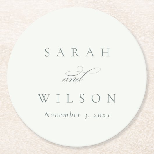 Dessous-de-verre Rond En Papier Simple Chic Elegant Script Black White Wedding (Devant)