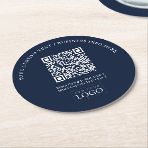 Dessous-de-verre Rond En Papier Simple code QR de logo commercial bleu marine prom