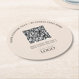 Dessous-de-verre Rond En Papier Simple Code QR de Logo d'Entreprise Beige Promotio