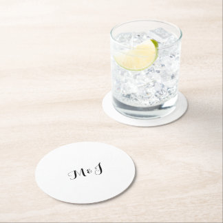 Dessous-de-verre Rond En Papier Simple couple écriture initiale mariage