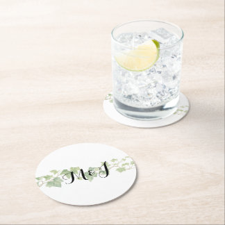 Dessous-de-verre Rond En Papier Simple Couple Script Initiales Mariage Ivy