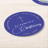 Dessous-de-verre Rond En Papier Simple élégante Royal Blue Faith Baptism Gold Cros (Incliné)