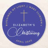 Dessous-de-verre Rond En Papier Simple élégante Royal Blue Faith Baptism Gold Cros (Devant)