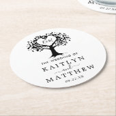 Dessous-de-verre Rond En Papier Simple Mariage de l'arbre cardiaque du Monogramme (Incliné)