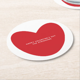 Dessous-de-verre Rond En Papier Simple mignon coeur rouge personnalisé Saint Valen