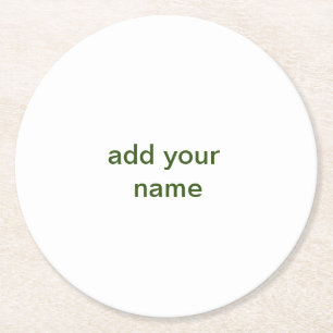 Dessous-de-verre Rond En Papier Simple minimal vert ajoutez votre texte nom photo