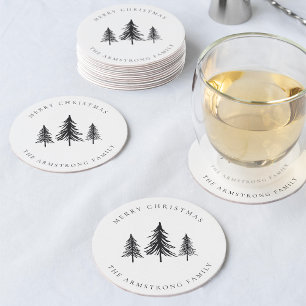 Dessous-de-verre Rond En Papier Simple minimaliste sapin de Noël personnalisé
