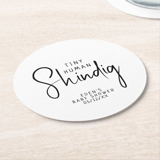 Dessous-de-verre Rond En Papier Simple Moderne Neutral Minuscule Humain Shindig (Incliné)