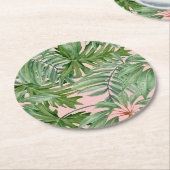 Dessous-de-verre Rond En Papier Simple moderne Pink Palm Leaf Tropical Floral (Incliné)