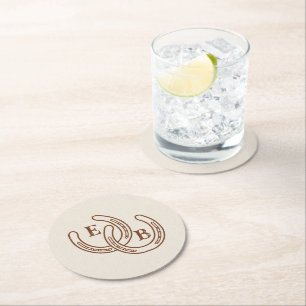 Dessous-de-verre Rond En Papier Simple Monogramme de Fers à Cheval Occidentaux Mar