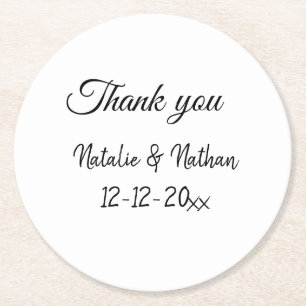 Dessous-de-verre Rond En Papier Simple remerciement minimal couple nom texte date 