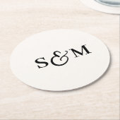 Dessous-de-verre Rond En Papier Simple Script Ampersand Monogram Mariage (Incliné)