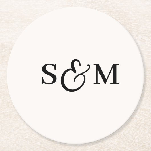Dessous-de-verre Rond En Papier Simple Script Ampersand Monogram Mariage (Devant)