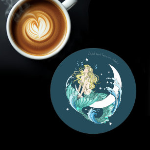Dessous-de-verre Rond En Papier Sirène Blonde Lune Fantaisie Art Déco