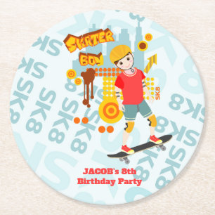 Dessous-de-verre Rond En Papier Skate Park Fun Boy Fête d'anniversaire