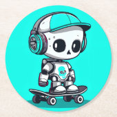 Dessous-de-verre Rond En Papier Skate SkullBot (Devant)