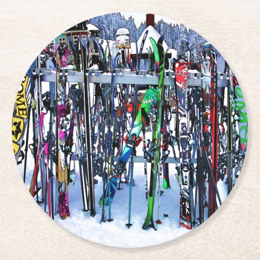Dessous-de-verre Rond En Papier Skis and Poles (Devant)
