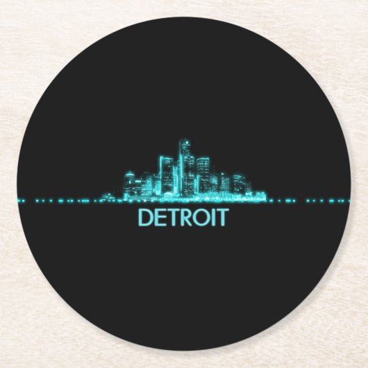 Dessous-de-verre Rond En Papier Skyline de Détroit (Devant)