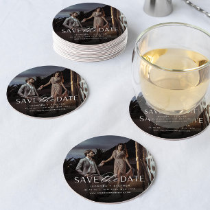 Dessous-de-verre Rond En Papier Smooth Script Photo Save the Date