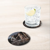 Dessous-de-verre Rond En Papier Smooth Script | Photo Save the Date (En situation)