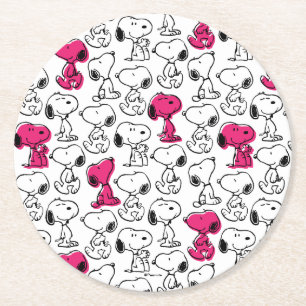 Dessous-de-verre Rond En Papier Snoopy Black & Magenta Motif