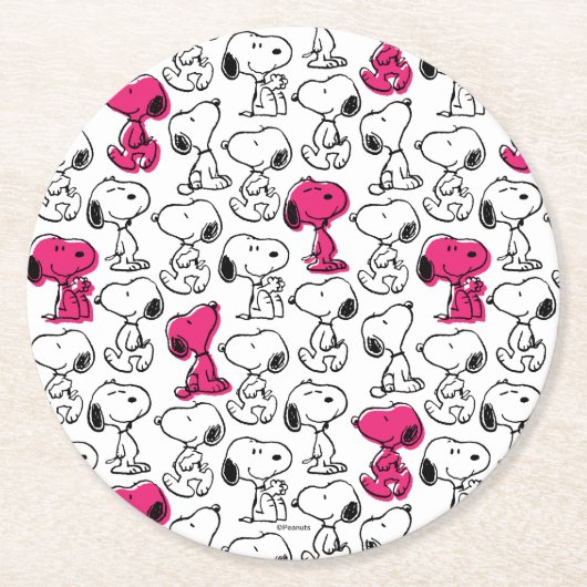 Dessous-de-verre Rond En Papier Snoopy Black & Magenta Motif (Devant)