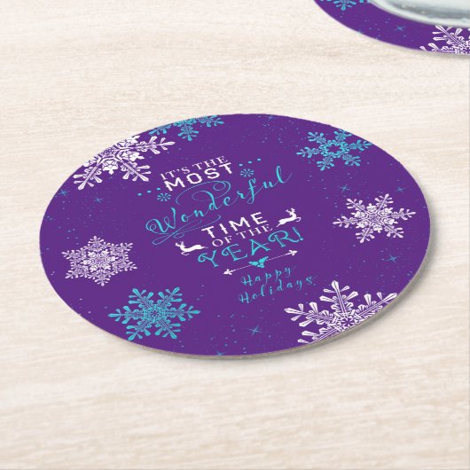 Dessous-de-verre Rond En Papier Snowflakes Noël Noël Noël Mauve Turquoise (Incliné)