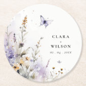 Dessous-de-verre Rond En Papier Soft Lilac Fleur sauvage Butterfly Garden Mariage (Devant)