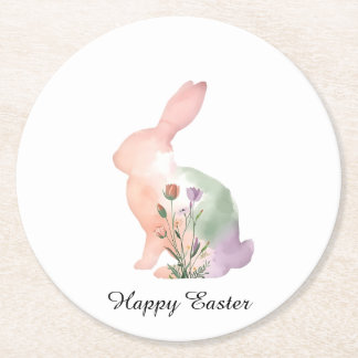 Dessous-de-verre Rond En Papier Soft Watercolor Easter Bunny Floral Silhouette 