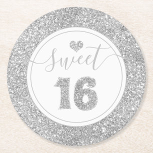 Dessous-de-verre Rond En Papier Soirée 16 Parties scintillant d'argent Faux fête
