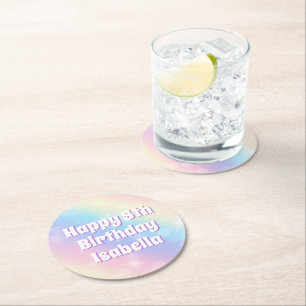 Dessous-de-verre Rond En Papier Soirée Anniversaire de enfant Cute Pastel Rainbow 