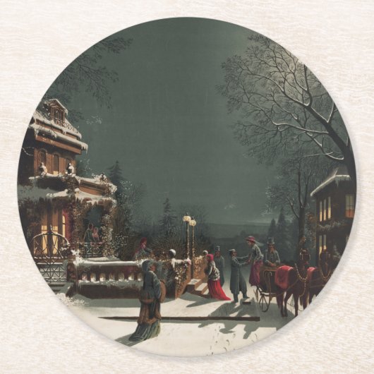 Dessous-de-verre Rond En Papier Soirée de Noël (Devant)