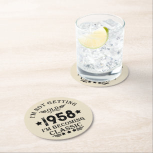 Dessous-de-verre Rond En Papier Soirée personnalisée vintage de 65e anniversaire