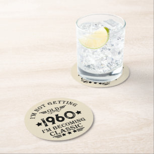 Dessous-de-verre Rond En Papier Soirée personnalisée vintage de 65e anniversaire