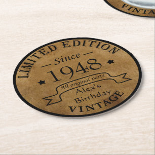 Dessous-de-verre Rond En Papier Soirée personnalisée vintage de 75e anniversaire