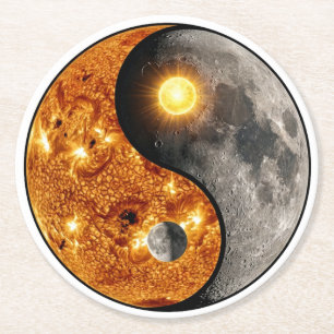 Dessous-de-verre Rond En Papier Soleil et Lune Célestes Yin Yang
