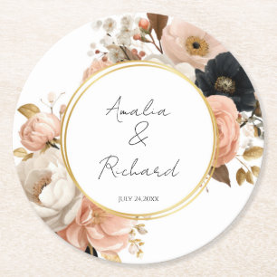 Dessous-de-verre Rond En Papier Sous-verres de mariage personnalisés à motif flora