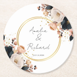 Dessous-de-verre Rond En Papier Sous-verres de mariage personnalisés à motif flora
